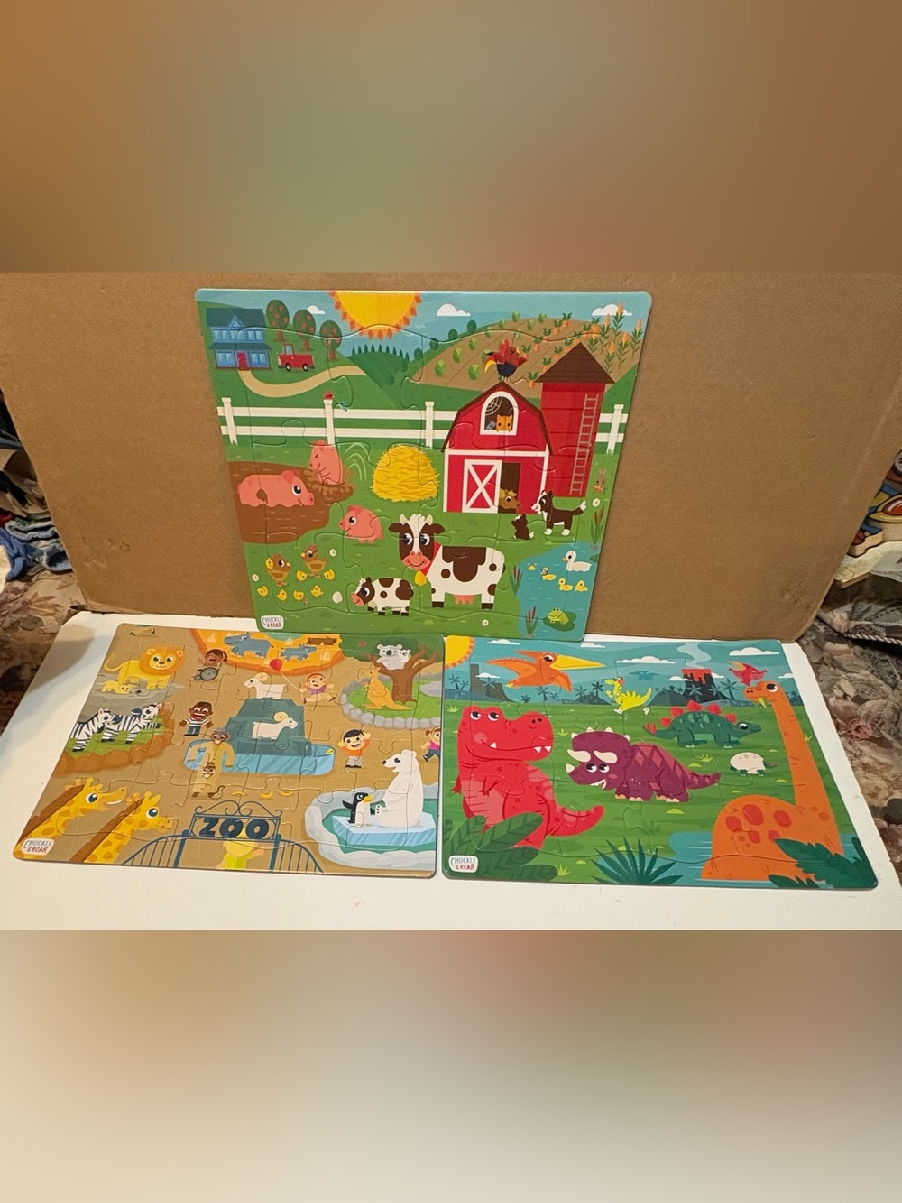 3 Frame Tray Puzzles- Chuckle & Roar 12-24 Pieces, Animals - Dinos, Zoo, Farm